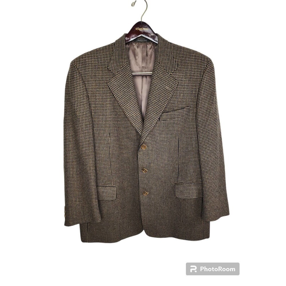 Mark Shale Sport Coat Blazer Houndstooth Merino Extrafine Virgin Wool 44R